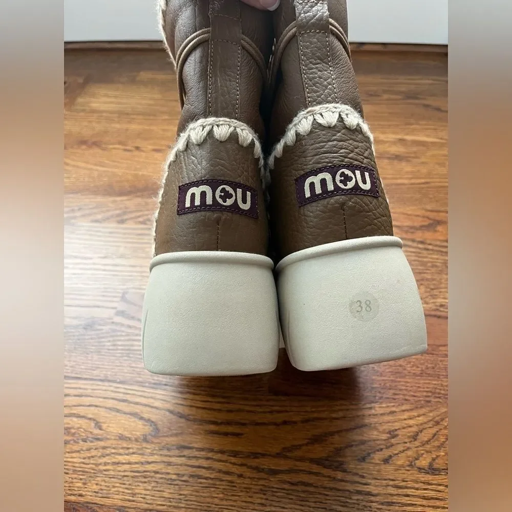 Mou eskimo chunky padded snow boots ankle crafted from light brown leather